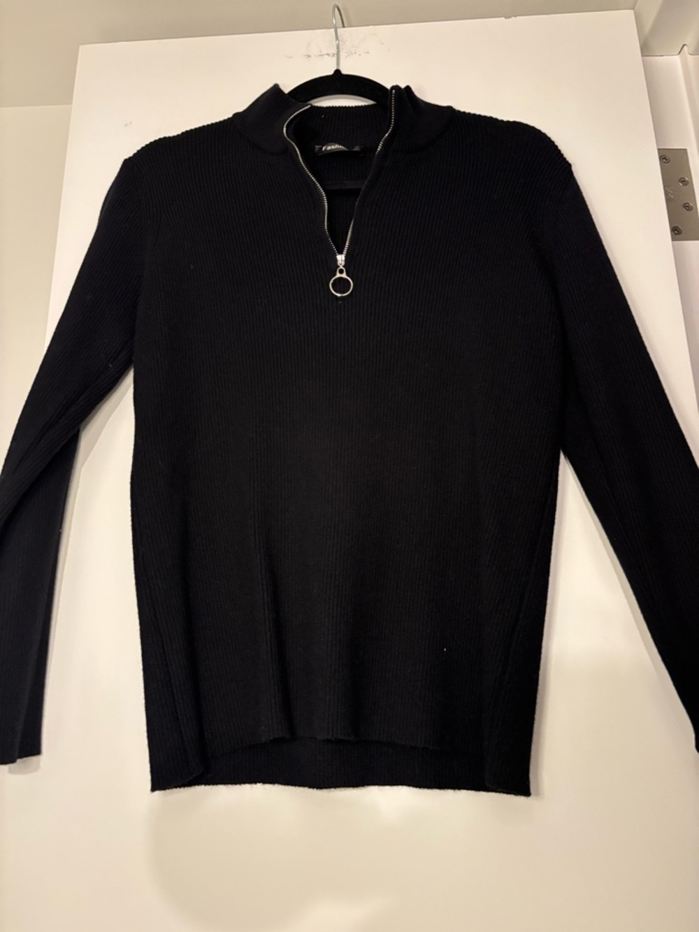 Black Ribbed Half-Zip Sweater